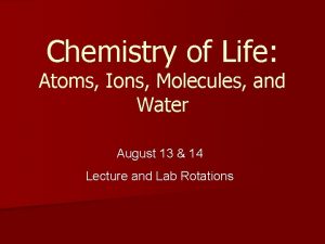 Chemistry of Life Atoms Ions Molecules and Water