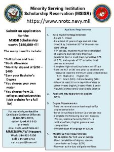 Minority Serving Institution Scholarship Reservation MSISR https www