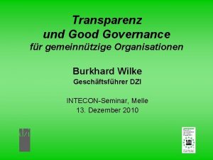 Transparenz und Good Governance fr gemeinntzige Organisationen Burkhard
