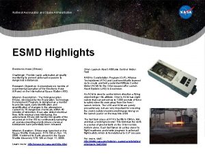 National Aeronautics and Space Administration ESMD Highlights Electronic