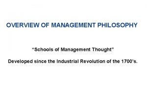 OVERVIEW OF MANAGEMENT PHILOSOPHY Schools of Management Thought