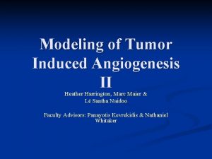 Modeling of Tumor Induced Angiogenesis II Heather Harrington