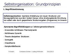 Selbstorganisation Grundprinzipien 1 Begriffsbestimmung Selbstorganisation Spontane Entstehung von