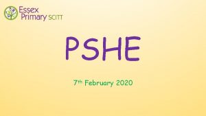 PSHE 7 th February 2020 Why PSHE Personal