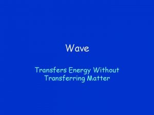 Wave Transfers Energy Without Transferring Matter Wave A