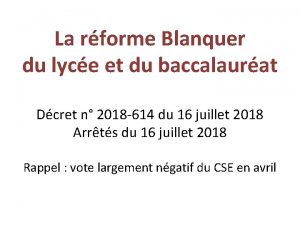 La rforme Blanquer du lyce et du baccalaurat