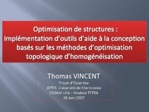 Optimisation de structures Implmentation doutils daide la conception