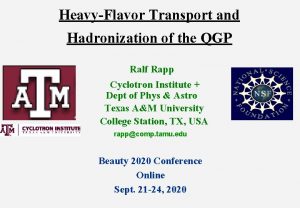 HeavyFlavor Transport and Hadronization of the QGP Ralf