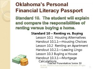 Oklahomas Personal Financial Literacy Passport Standard 10 Renting