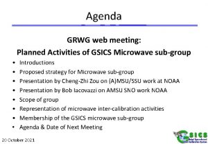 Agenda GRWG web meeting Planned Activities of GSICS