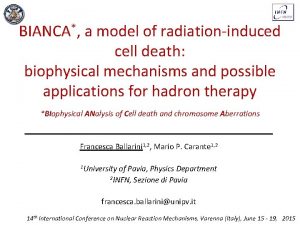 BIANCA a model of radiationinduced cell death biophysical