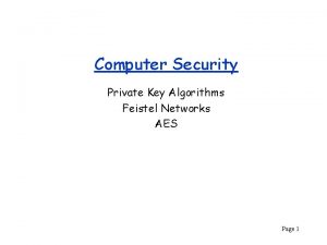 Computer Security Private Key Algorithms Feistel Networks AES