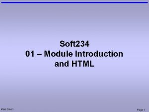 Soft 234 01 Module Introduction and HTML Mark