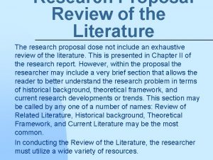 Research Proposal Review of the Literature The research