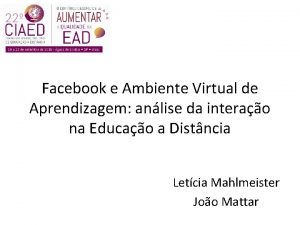 Facebook e Ambiente Virtual de Aprendizagem anlise da