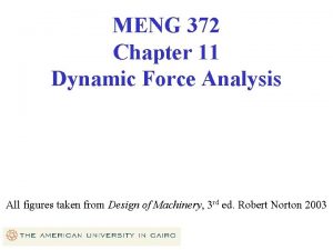MENG 372 Chapter 11 Dynamic Force Analysis All