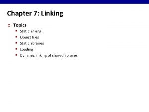 Chapter 7 Linking Topics Static linking Object files