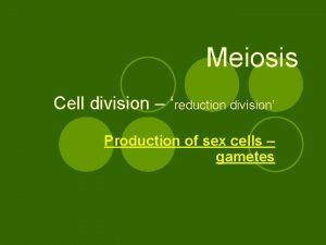 Meiosis Cell division reduction division Production of sex