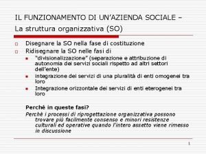 IL FUNZIONAMENTO DI UNAZIENDA SOCIALE La struttura organizzativa