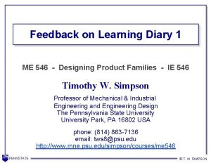 Feedback on Learning Diary 1 ME 546 Designing