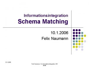 Informationsintegration Schema Matching 10 1 2006 Felix Naumann