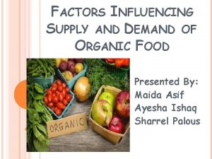 FACTORS INFLUENCING SUPPLY AND DEMAND OF ORGANIC FOOD