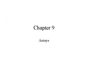 Chapter 9 Arrays Chapter Objectives Learn about arrays