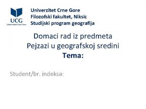 Univerzitet Crne Gore Filozofski fakultet Niksic Studijski program