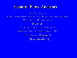 Control Flow Analysis Mooly Sagiv http www math