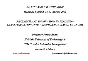KE FINLAND WB WORKSHOP Helsinki Finland 30 31