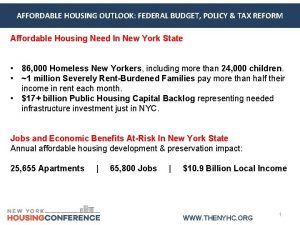 AFFORDABLE HOUSING OUTLOOK FEDERAL BUDGET POLICY TAX REFORM