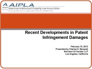 Recent Developments in Patent Infringement Damages February 10