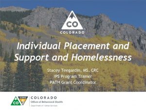 Individual Placement and Support and Homelessness Stacey Teegardin