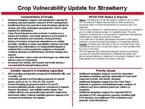 Crop Vulnerability Update for Strawberry Vulnerabilities Threats Reduced