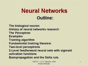 Neural Networks Outline The biological neuron History of
