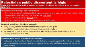 Palestinian public discontent is high Dissatisfaction with the