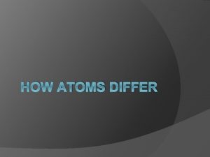 HOW ATOMS DIFFER Atomic Number Z Identity of