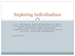 Exploring Individualism 1 7 EXAMINE INDIVIDUALISM AS A