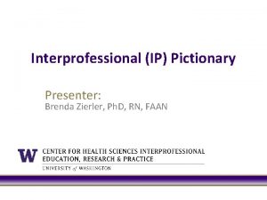 Interprofessional IP Pictionary Presenter Brenda Zierler Ph D