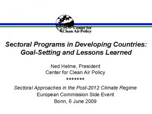 Sectoral Programs in Developing Countries GoalSetting and Lessons