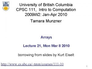 University of British Columbia CPSC 111 Intro to