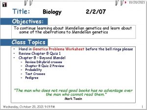 10202021 Title Biology 2207 Objectives To continue learning