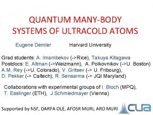 QUANTUM MANYBODY SYSTEMS OF ULTRACOLD ATOMS Eugene Demler