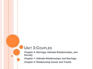 UNIT 3 COUPLES Chapter 6 Marriage Intimate Relationships