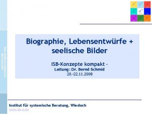 Biographie Lebensentwrfe seelische Bilder ISBKonzepte kompakt Leitung Dr