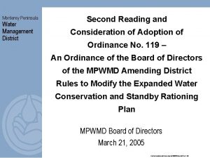 Monterey Peninsula Water Management District Second Reading and