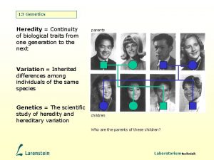 13 Genetics Heredity Continuity of biological traits from
