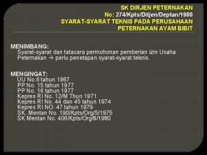 SK DIRJEN PETERNAKAN No 274KptsDitjenDeptan1980 SYARATSYARAT TEKNIS PADA