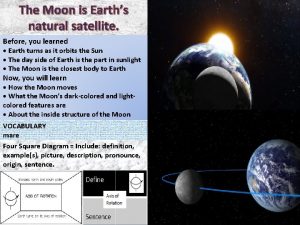 The Moon is Earths natural satellite Before you
