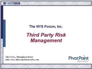 The NYS Forum Inc Third Party Risk Management
